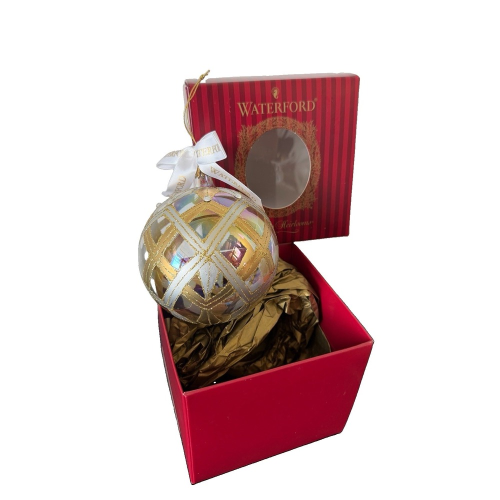 WATERFORD HOLIDAY HEIRLOOMS SILVER & GOLD BALL CHRISTMAS ORNAMENT Vtg